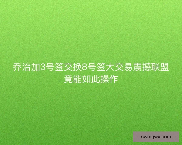 乔治加3号签交换8号签大交易震撼联盟竟能如此操作